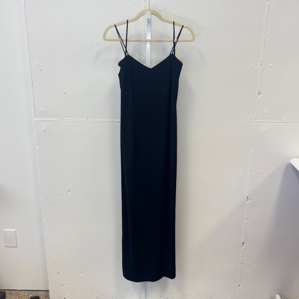 Jones New York Evening Black Maxi Dress V-Neck Double Strap Slit Sz 4 Black Tie